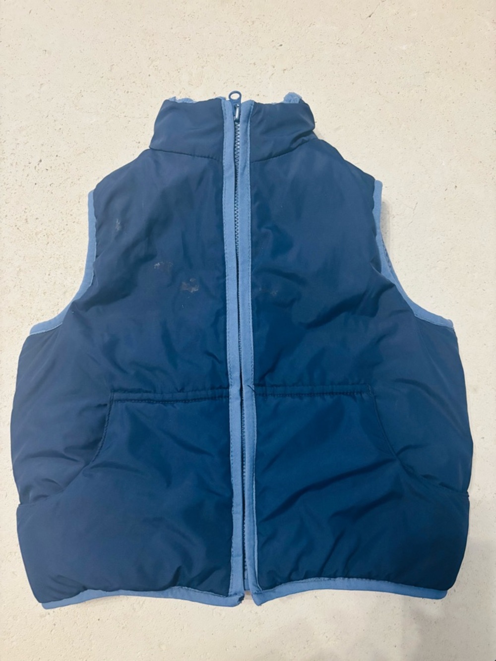 Janie and Jack Navy Blue Puffer Vest with Light Blue Trim